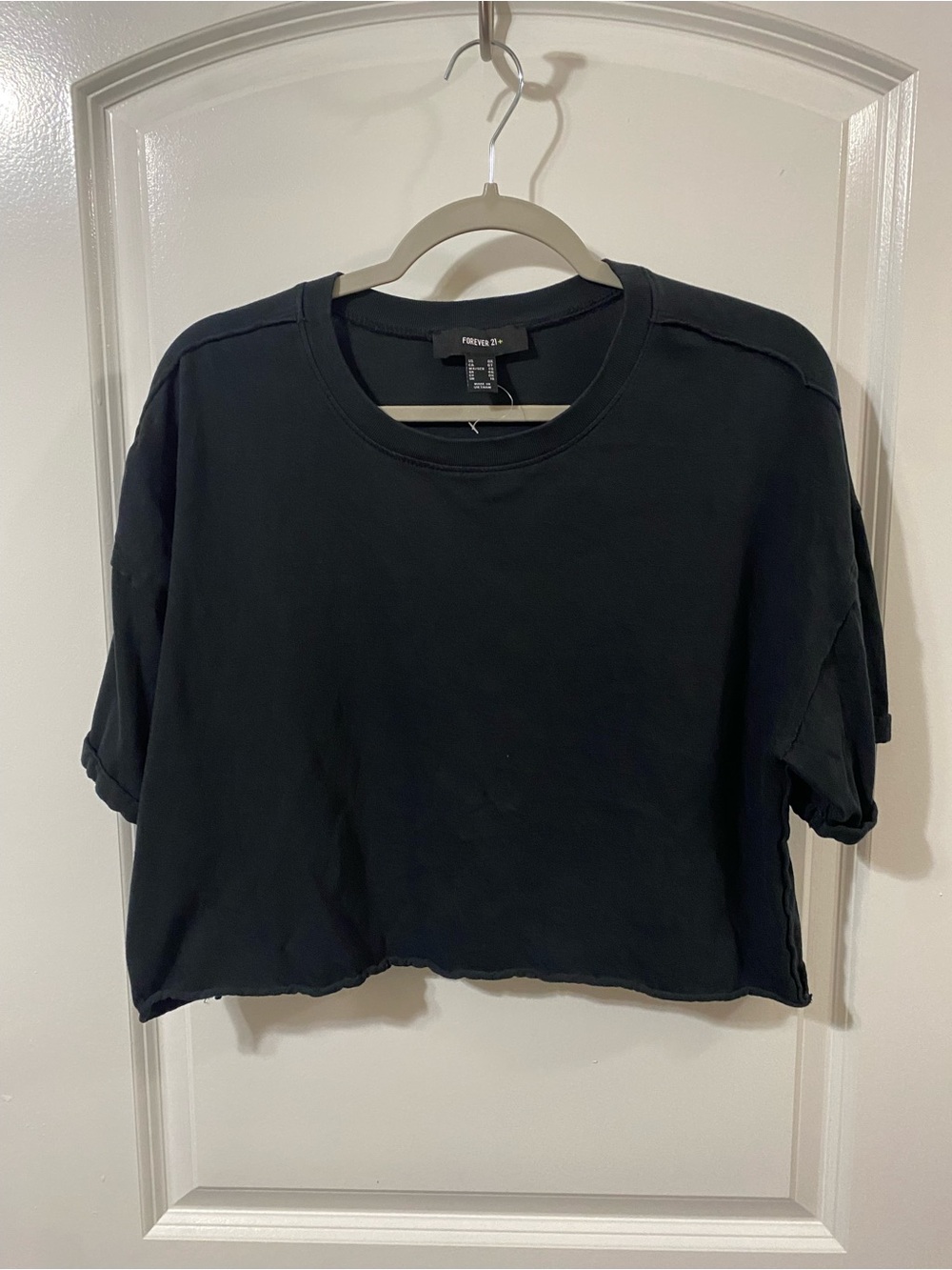 Forever 21 Black Cropped Boxy Tee with Raw Hem